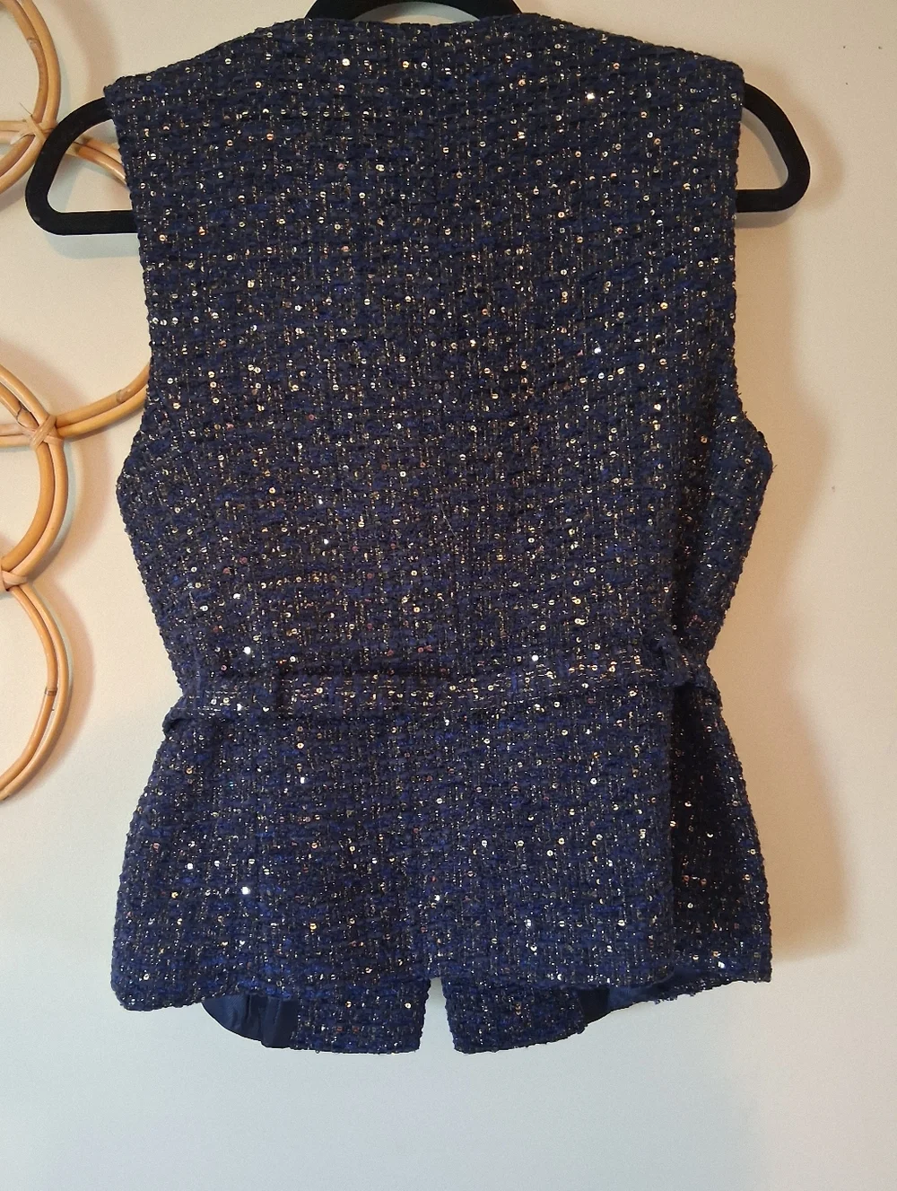 Zara Belted Seqiin Structured  Vest Navy  Size M - Picture 7 of 13